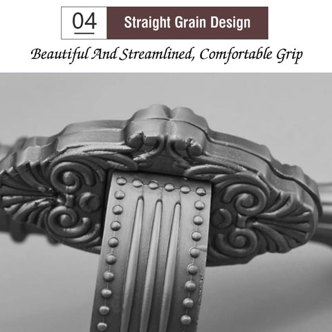 Close-up of European Style Antique Brass Door Handle with vintage design, showing the intricately detailed pattern and straight grain style.