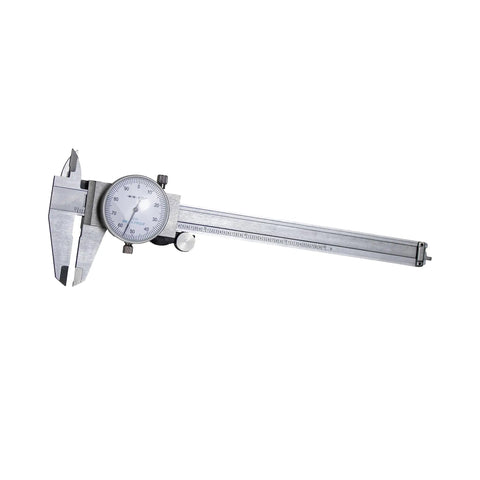 4-Way Imperial Dial Caliper 0-6 Inch Carbon Steel Built Tough Shock Proof With Inside Outside Depth And Step Measurements Precision To 0.001 Inch Easy Read Dial For Machinists And DIY Pros shown in full view