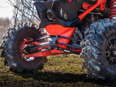 Beefy Heavy Duty Boxed Rear Radius Arms for Can Am Maverick X3 72 Inch Turbo X RC X MR X RS Max Models Lower Two Rods Only Black Finish With Reinforced Pivot Joints And Five Eighth Inch Heim Joints For Serious Strength on UTV rear suspension