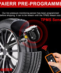 Solid Heavy Duty TPMS Tire Pressure Sensors With No Sweat Relearn Kit For Chevy Silverado Gmc Buick Cadillac 315 Mhz sensor installed on tire.