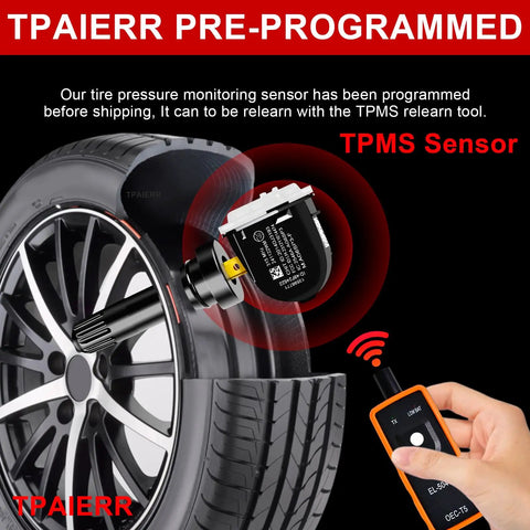 Solid Heavy Duty TPMS Tire Pressure Sensors With No Sweat Relearn Kit For Chevy Silverado Gmc Buick Cadillac 315 Mhz sensor installed on tire.