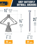 Knockout Drywall Anchor Kit With Screws For Hollow Walls Contains Fifty Grey Plastic Wall Plugs And Bolts, featuring grey butterfly anchors.