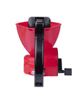Front view of Red Ergonomic Hand Spreader With Built In Armrest And Trigger For Comfort Adjustable Reel Control Sealed Gearbox