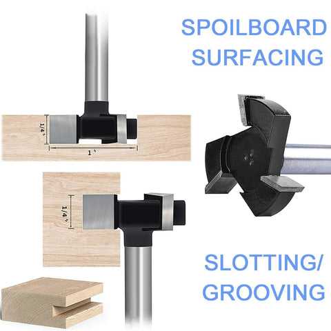 Beefy Spoilboard Surfacing Router Bit For CNC With One Quarter Inch Shank And One Inch Cutting Diameter For Precise Slab Flattening And Planing Replaceable Carbide Insert Blade 3 Flute Design For T Slotting Grooving And Woodworking