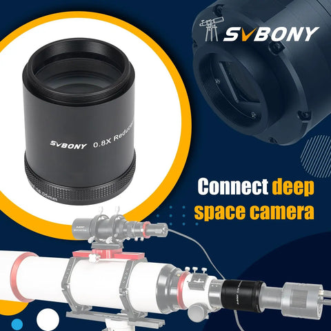 Field Flattener 0.8x Focal Reducer for SV550 122mm APO Refractor Telescope, showing adapter and lens for astrophotography.