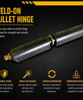Heavy Duty Weld On Bullet Hinge In Tough As Nails Steel Build With Quick Grease Zerk Fittings For Serious Gate Hardware That Crushes Weight Load And Stays Rock Solid At Six Inches, showcasing the hinge's robust design and zerk fitting.