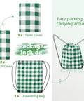 Picnic Table Cover With Bench Covers And Carry Bag Set For Outdoor Tables Waterproof Heavy Duty Vinyl With Elastic Edges And Flannel Backing 72 By 30 Inches 3 Pack Green Camping Essentials, includes table cover, two bench covers, and carry bag.