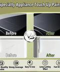 Comparison of before and after using All In One Appliance Touch Up Paint Pen For Quick Fix And Rust Prevention, Bluish White Finish
