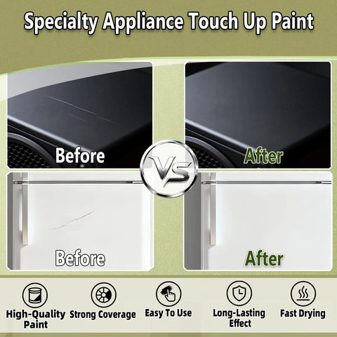 Comparison of before and after using All In One Appliance Touch Up Paint Pen For Quick Fix And Rust Prevention, Bluish White Finish