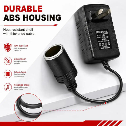 Rock Solid AC To DC 12 Volt Power Converter 24 Watt 2 Amp Adapter with cigarette lighter plug and thickened cable.