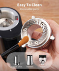 Premium 64Mm Flat Burr Coffee Grinder Featuring 100 Exact Grind Settings And Anti Static Technology For Smooth Daily Brews And Top Shelf Espresso Results In Matte Black, showing removable burr for easy cleaning.