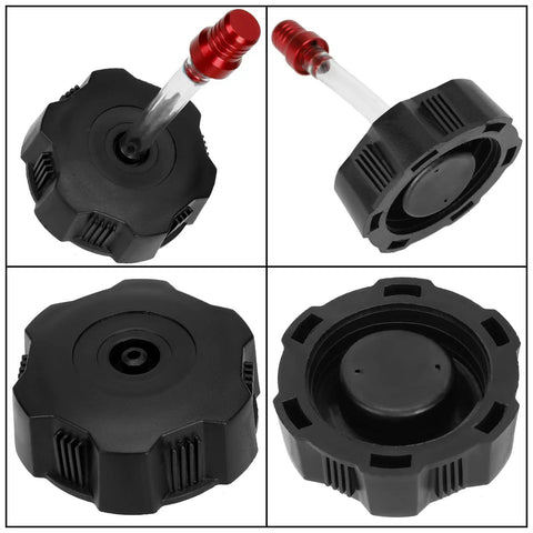 Gas Fuel Tank Cap with Vent Breather Tube for 50cc to 125cc ATV, four views showing top, bottom, and side of cap.