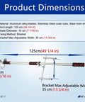 Lightweight Electric Inflatable Boat Motor Adapter with 125cm all metal shaft dimensions diagram for easy setup.