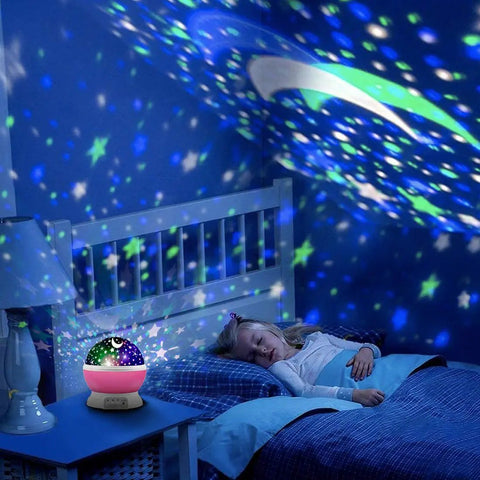 Star Projector Night Light For Kids Pink Bedroom Decor Rotating Starry Sky Moon Projection Night Light Gift For Girls Ages 1 To 14 Cozy Soothing Sleep Aid And Chill Nighttime Comfort projecting stars and moon in child's bedroom