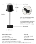 Infographic of Cordless Table Lamp Portable LED Desk Light with 5000mAh battery, 3-Color Stepless Dimming for versatile use.