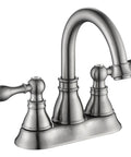 Two Handles Brushed Nickel Bathroom Faucet With Overflow Pop Up Drain For 3 Hole Sinks, 360 Degree Swivel Spout, 4 Inch Centerset