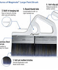 Diagram of 8 Inch Wide Flat Paint Brush highlighting ergonomic handle, anti-slip grip, and durable stainless steel ferrule design.