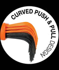 Heavy Duty All In One Broom And Rake With Adjustable Telescopic Handle and stiff plastic coated metal bristles for push and pull heavy lifting cleanups indoors or outdoors, showing curved bristles.