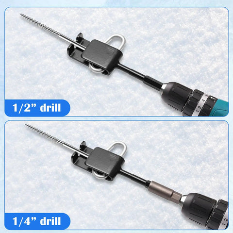 Pro Grade 14 Piece Ice Anchor Drill Adapter Kit For Ice Fishing Shelter Setup with half inch and quarter inch drill adapters