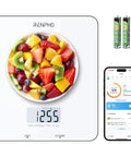 Smart Food Scale With Nutritional Calculator And App Sync For Macro Keto Calorie Tracking, Digital Kitchen Scale in white with fruit