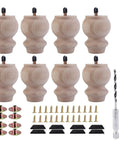 Top Shelf 3 Inch Smooth Wooden Bun Feet For Furniture Fixer Upper Set Of 8 With M8 Bolts Metal Mounting Plates And Felt Pads For Dresser Couch Sofa Diy Revamp showing eight wooden bun feet with mounting hardware.