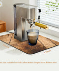 Wood Grain Coffee Counter Mat 20x12 Inch under coffee maker, rubber-backed, in kitchen setting, spill-proof stain resistant