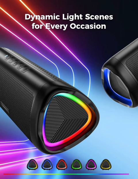 Colorful LED lights on Beast Bluetooth Speaker Portable Wireless IPX5 Waterproof With 20 Hour Playtime And TWS Pairing BT5.3