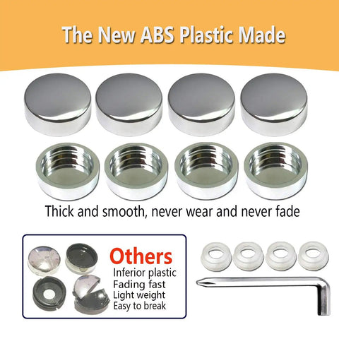 Chrome License Plate Screw Caps and Bolts Set with Gloss Finish Covers for Cars Trucks and SUVs Rust Resistant Hardware Kit