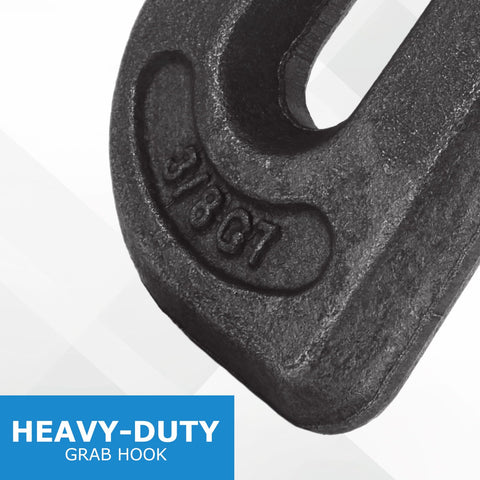 Close-up of a 3/8 inch heavy-duty grab hook from the 10 Piece Go-To Weld On Chain Grab Hook Set 3/8 Inch Grade 70 Forged Heavy Duty Weldable Hooks