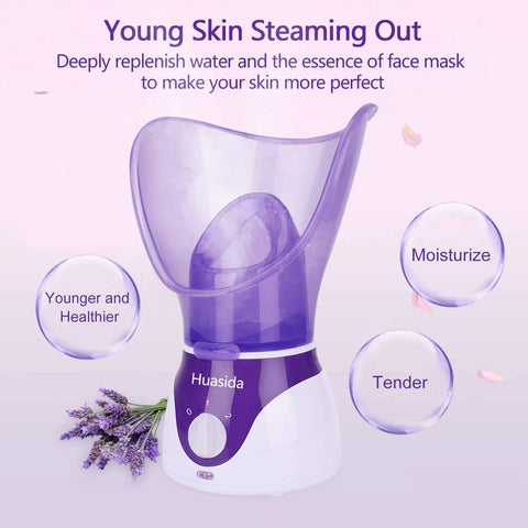 At Home Spa Facial Steamer for Deep Hydration and Open Pores, Personal Steam Inhaler Sauna with Warm Mist in purple.