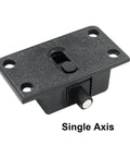 Sliding Cabinet Door Hardware Kit With Two Pairs Of ABS Single Wheel Furniture Rollers, Black Sliding Door Wheels For Closet Wardrobe And Cabinet, Silent Bearings For Quiet Sliding, Includes Mounting Screws, shown in black with mounting holes