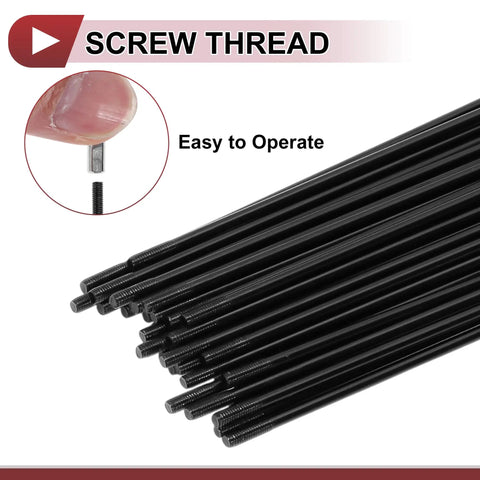 38 Piece 13G Bicycle Spokes Set 213mm Length Carbon Steel Black Wheel Spokes With Nipples, close-up of threaded ends
