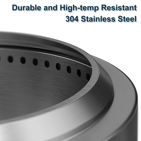 Close-up of 304 stainless steel edge of Smokeless 19.5 Inch Stainless Steel Fire Pit With Waterproof Bag And Poker For Patio, Camping And Backyard, Low Smoke Wood Burning Fire Pit For Cozy Outdoor Hangouts