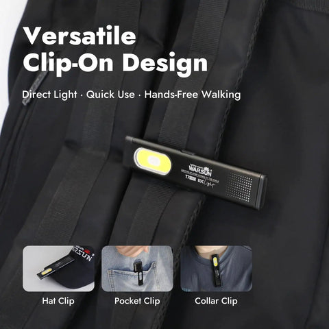 Rechargeable EDC Flashlight Two Pack With USB C Charging Ultra Slim Pocket Light Clip And Magnetic Base on backpack