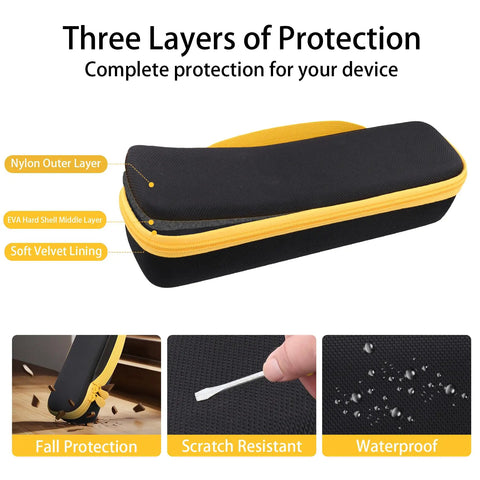 Hard Travel Case For DEWALT FlexDrive Cordless Screwdriver DWHT66719 with nylon outer, EVA middle, and velvet lining, yellow zipper