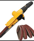 Rock Solid Air Belt Sander And Pneumatic Angle Grinder Featuring Adjustable Grinding Settings and sandpaper rolls, ergonomic design.