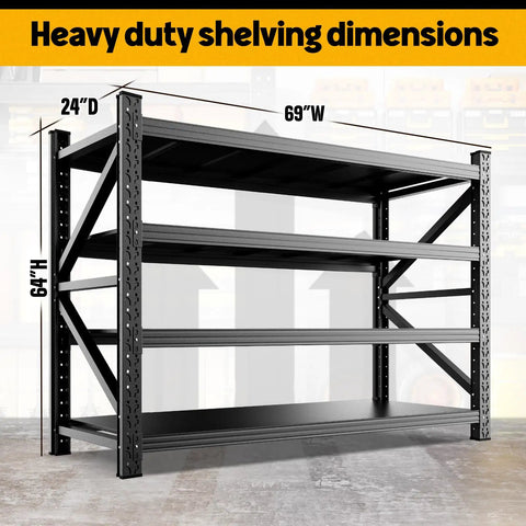 Built Tough Four Tier Metal Storage Shelves Featuring Massive 5000 LB Load Limit And Adjustable Design dimensions 24"D x 69"W x 64"H