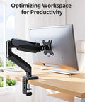 Full Motion Desk Mount For One Monitor Up To 32 Inches, Height Adjustable Arm With Clamp Or Grommet Base, VESA compatible