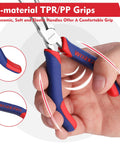 Two Piece 6 Inch Mini Needle Nose Pliers Set With Smooth Jaw Long Nose And Bent Nose Pliers Comfort Grip Pro Grade Jewelry Pliers For Wire Wrapping Handmade Craft And Jewelry Making Durable Carbon Steel Nickel Plated Anti Rust, blue and red grip close-up