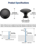 Product specifications of 18 Pack Matte Black Cabinet Knobs And Drawer Pulls, 30mm Diameter, includes diagram with dimensions and screws.