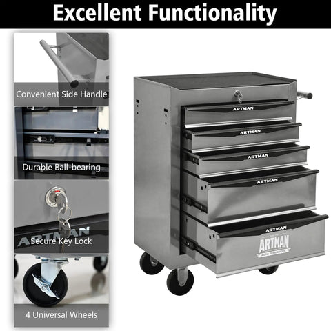 Lockable Rolling Tool Cart Cabinet With Steel Body And Ball Bearing Slides For Garage Workshop Tool Crib Must Haves features durable drawers and wheels.