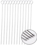 Barbecue skewers, front view: stainless steel 10-inch, 12-pack with square shafts and curved hook ends
