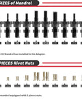 Cordless Drill Rivet Nut Tool Kit With 10 Mandrels And 50 Assorted Rivet Nuts In Rugged Carrying Case Turns Any Drill Into A Beast