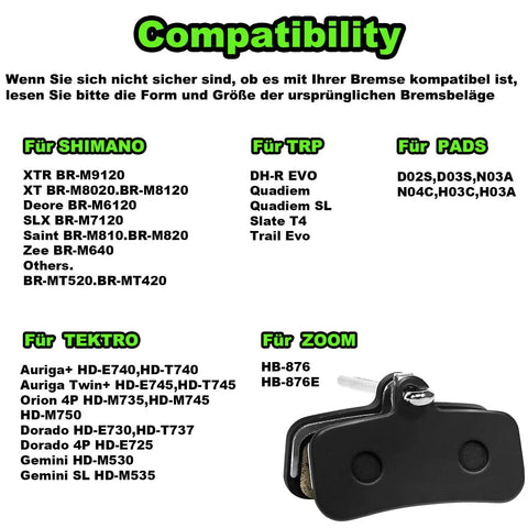 Beefy Semi-Metallic Disc Brake Pads For Mountain Bikes D02S D03S compatibility chart and single pad view