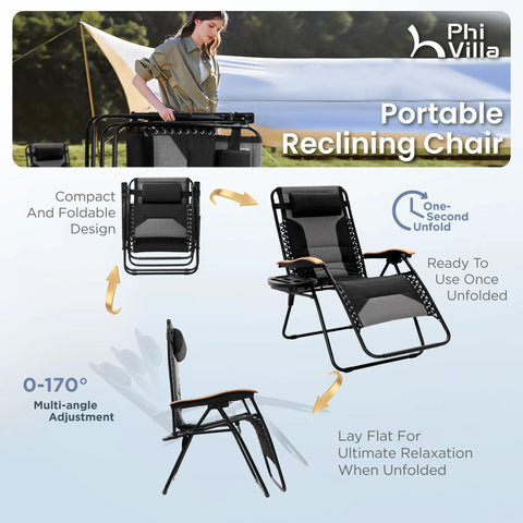 Big And Comfy Oversized Zero Gravity Chair With Cup Holder 30 Inch Wide Seat Foldable Patio Recliner in use outdoors