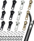 Zipper Repair Kit 52 Pieces Universal Five Zipper Replacement Slider Kit with metal, plastic, nylon sliders and stops visible