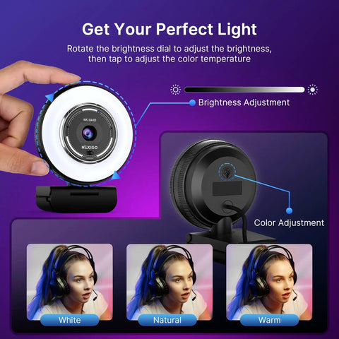 Get Your Perfect Light with the Crush Your Setup With This Top Tier 4K Webcam Featuring A Bright Ring Light.