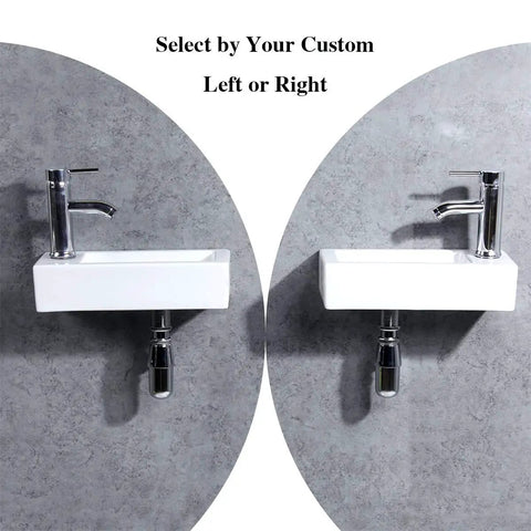 Bathroom Corner Sink With Wall Hung Mount, Rectangular Ceramic Cloakroom Basin In White, Small Space Friendly Wall Mounted Lav, Faucet And Drain Included