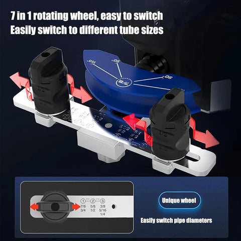 Quick Draw Rechargeable Tube Bender For Soft Copper And Aluminum Pipe 6 To 22Mm features a 7-in-1 rotating wheel for easy tube size switching.