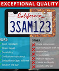 Comparison showing Built Tough Black Matte License Plate Frame Set With Rust Proof Aluminum Alloy Construction Gloss Finish